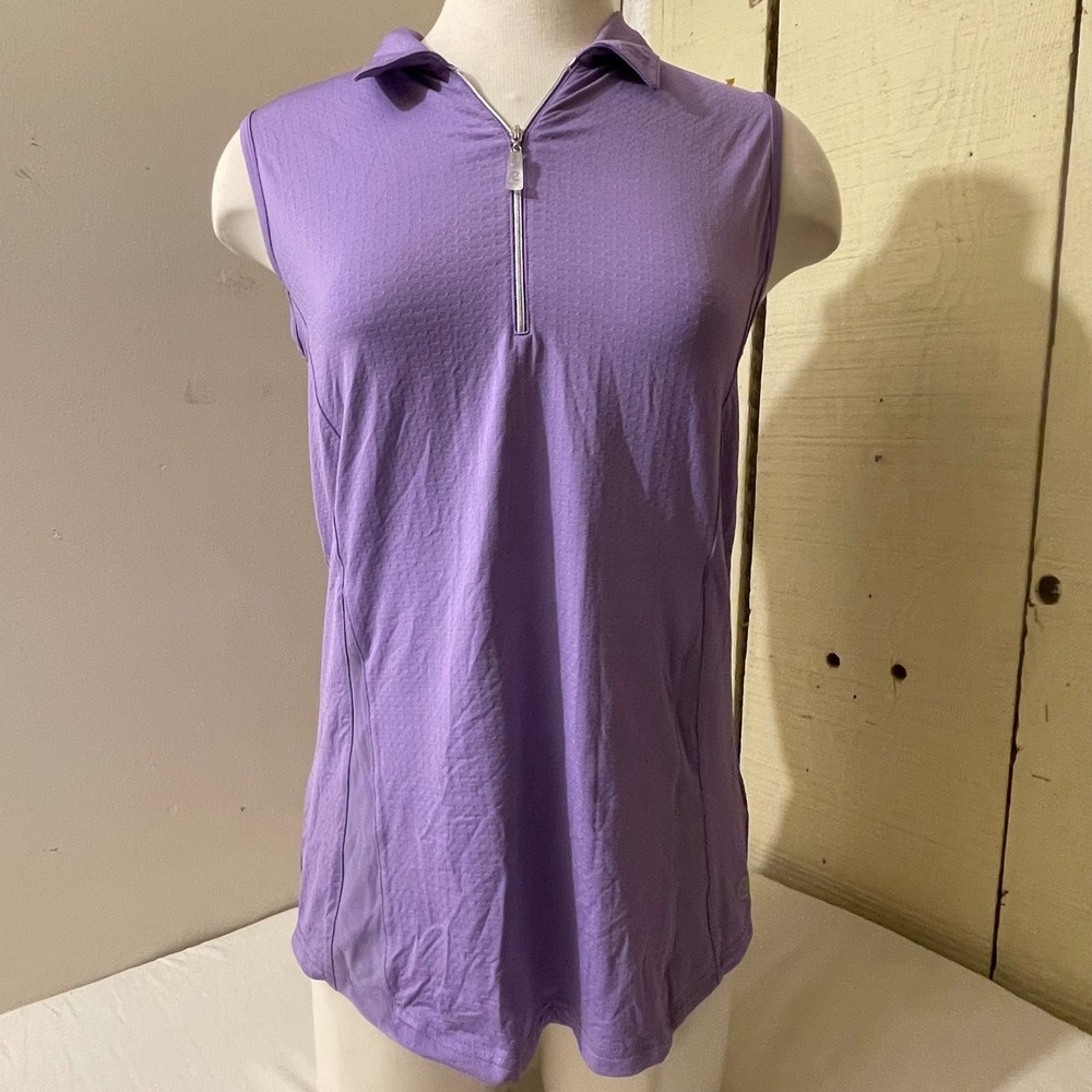 Bette & Court Polo Shirt Womens Medium Sleeveless Zip Golf Purple‎ Tennis